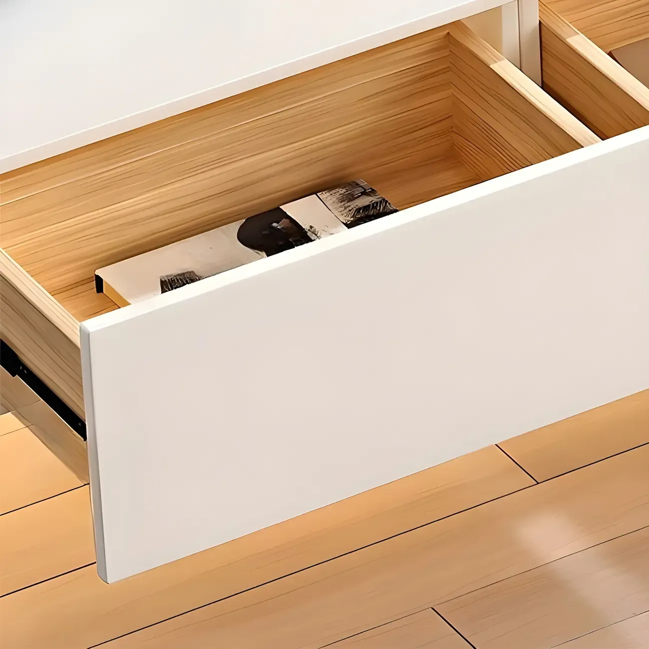 Glam Wooden Floating TV Stand in White with Drawers & Shelves