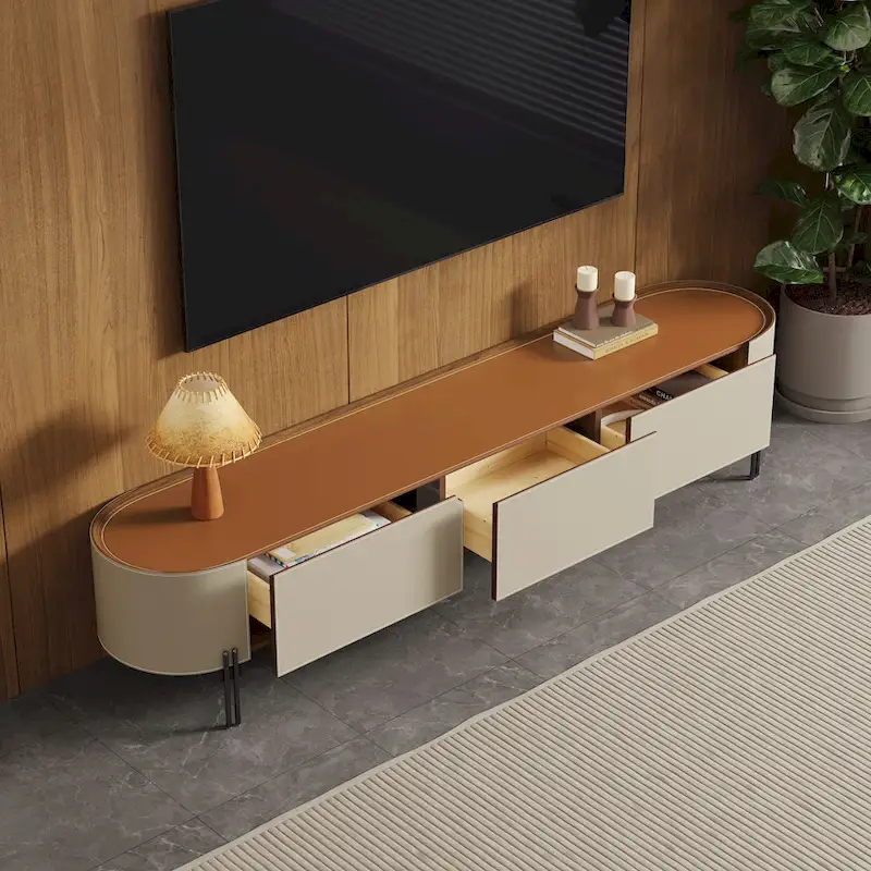 78.7 Leather TV Stand, Modern Entertainment Center with 3 Drawers