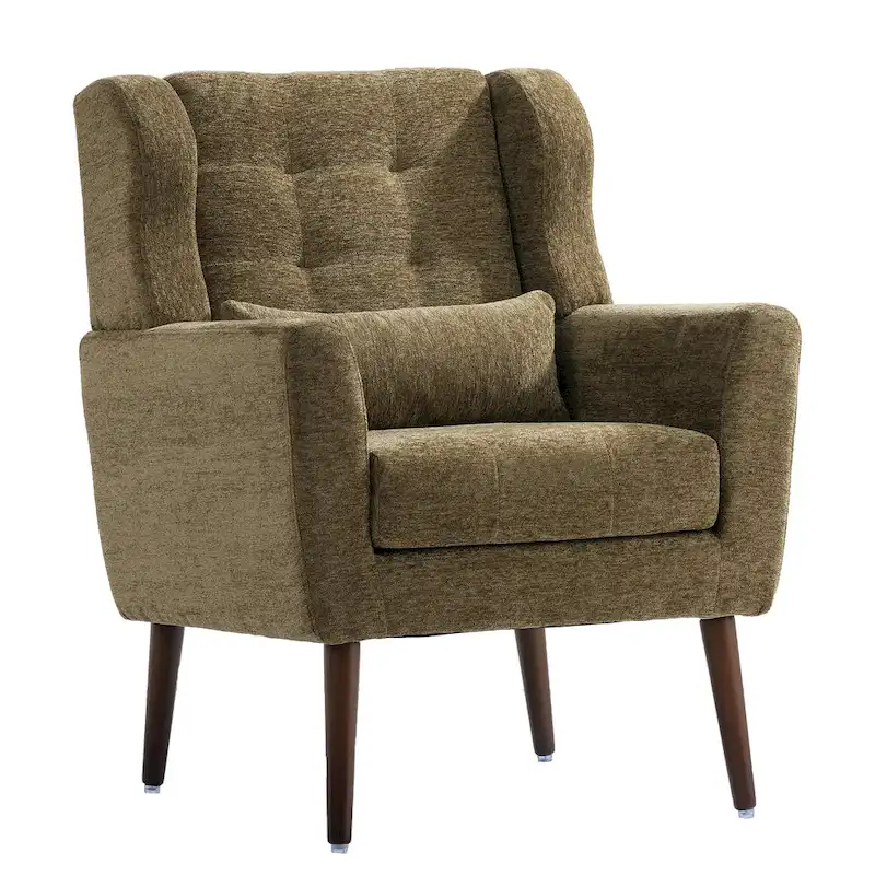 Olive Green 24.21 Button Tufted Arm Chair with Wood Legs