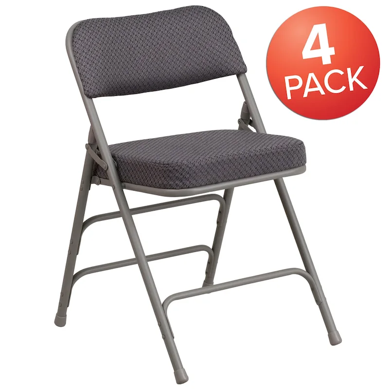 4 Pack Curved Triple Braced & Hinged Fabric Upholstered Metal Folding Chair
