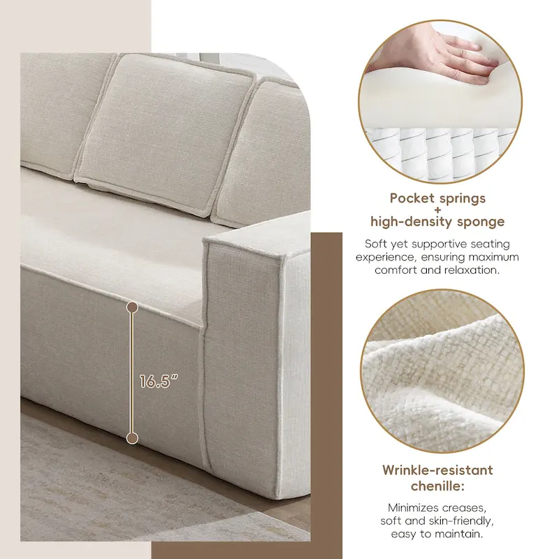 Modern L-Shaped Cloud Sofa Set, Modular Chenille Couch Set