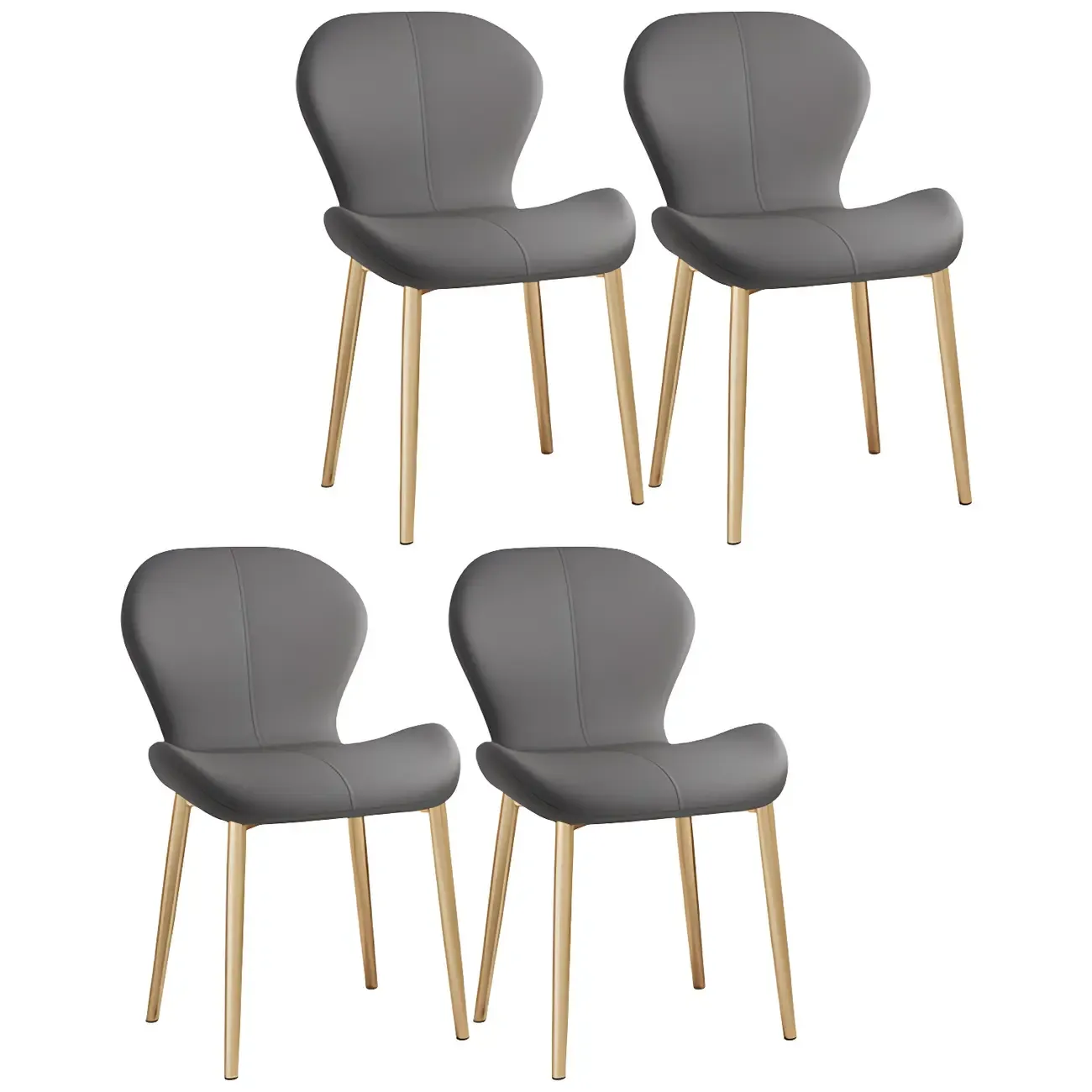 Art Deco Curved Back Leather Dining Chair Solid Back