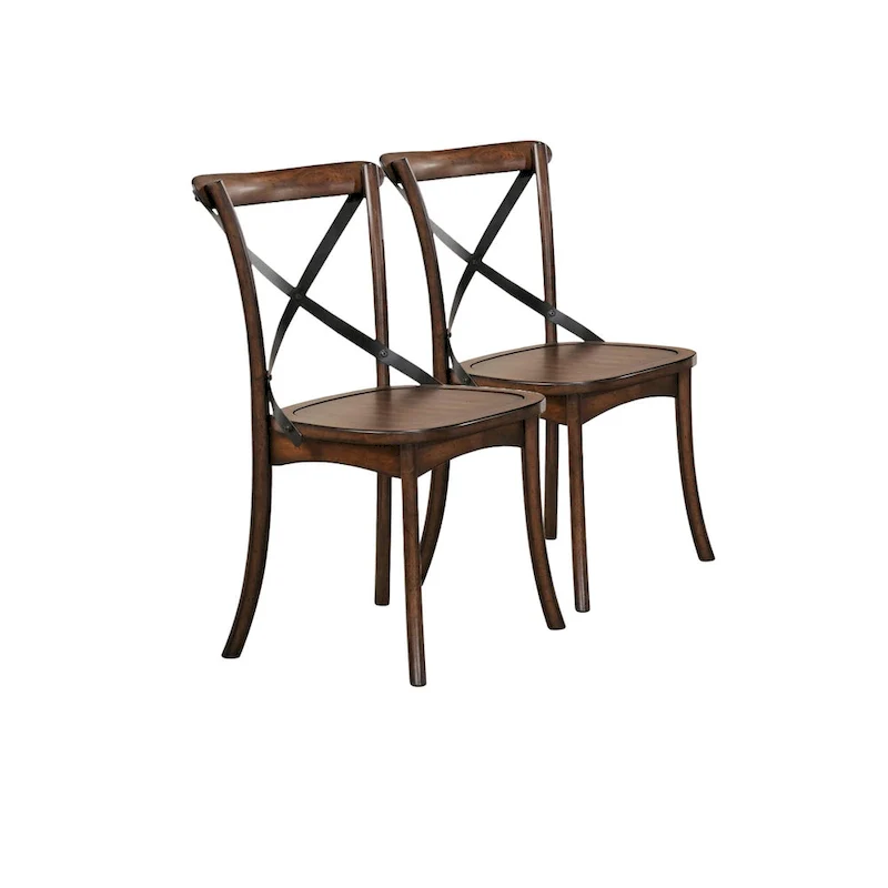 Brown Solid Wood Cross Back Dining Side Chairs and Classic Style Set of 2 - 18 L x 21 W x 35 H