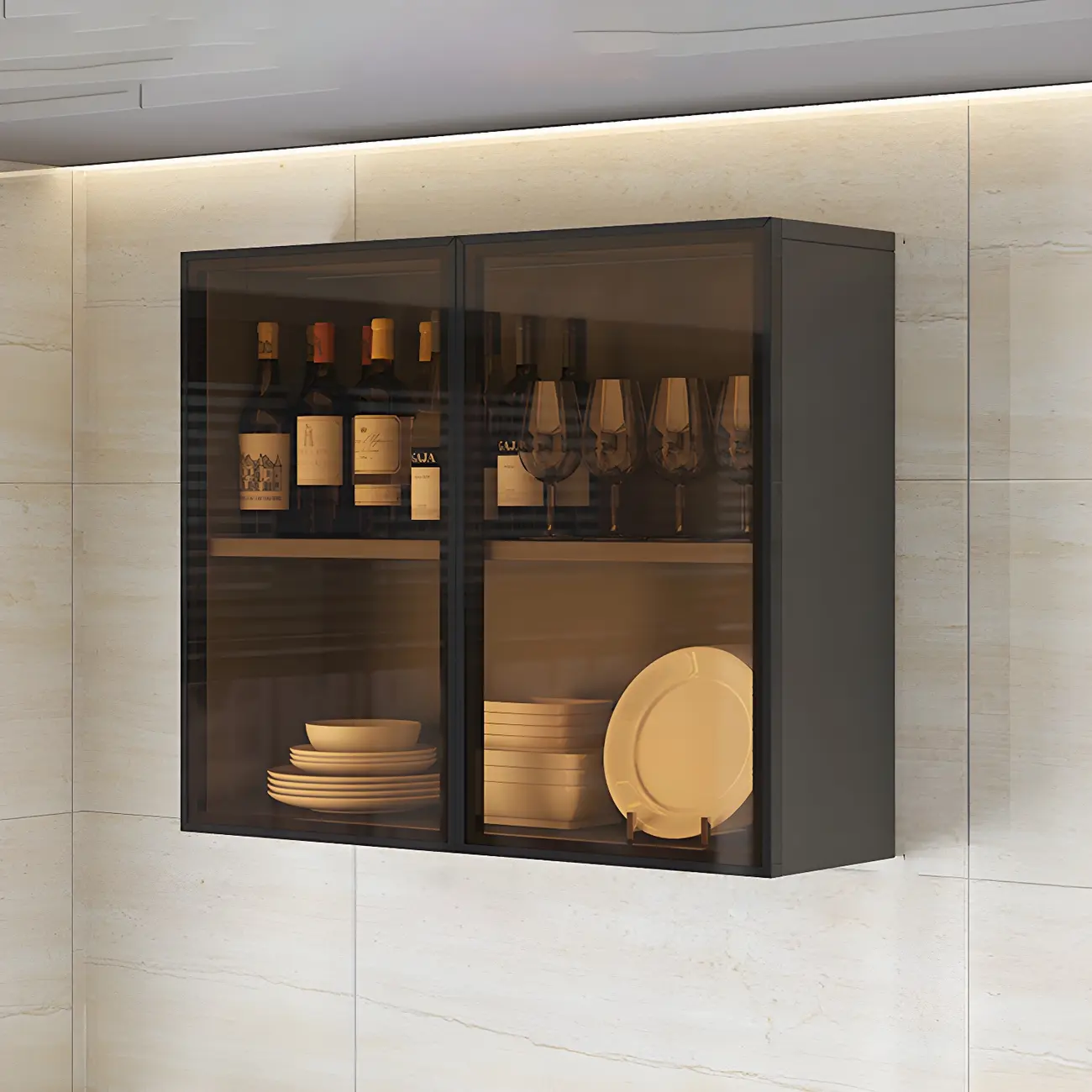 Kitchen Grey Wooden Wall-Mounted China Cabinet