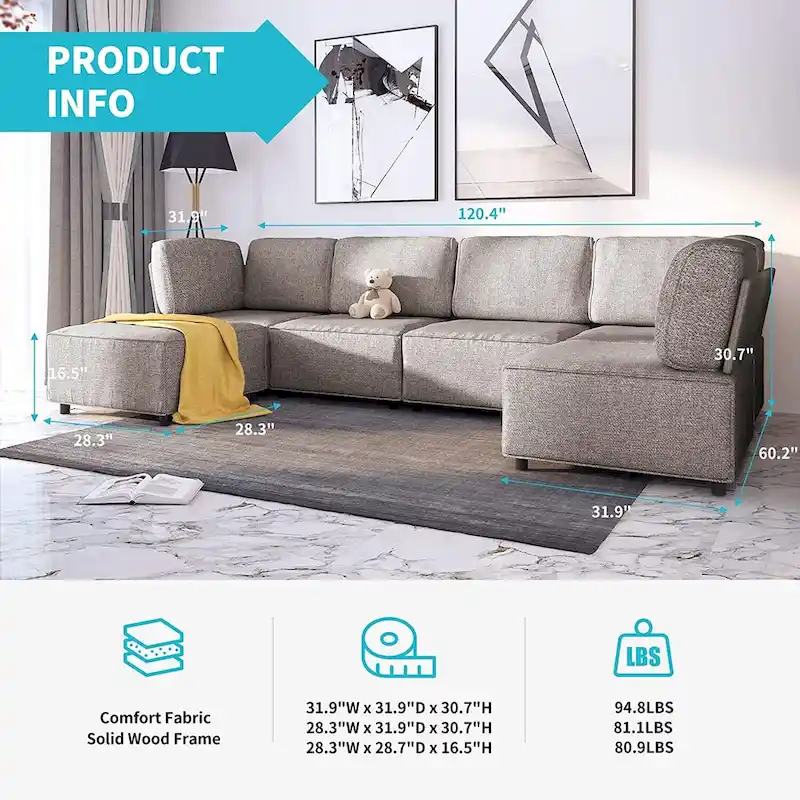 Mixoy Convertible Modular Sleeper Couch with Ottoman