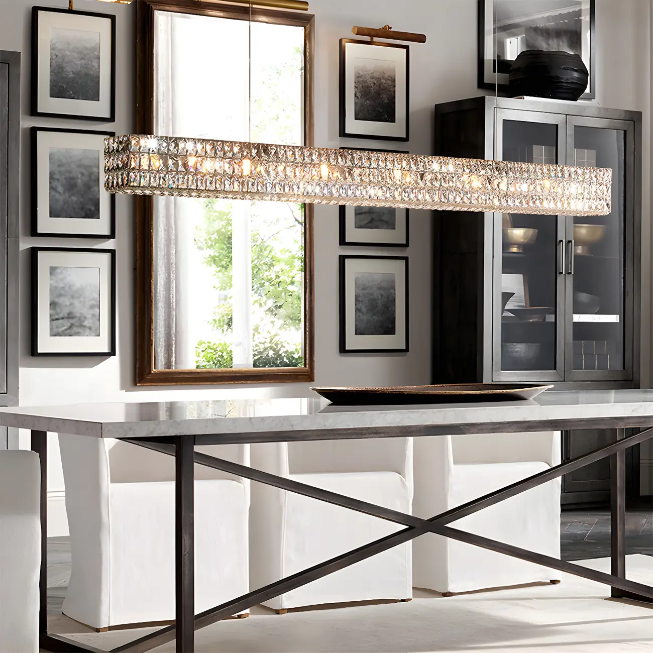 Modern Clear Crystal Rectangular Pendant Light