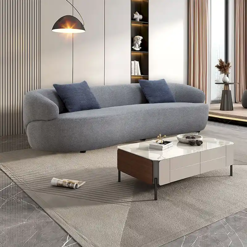 86.61in 3 Seater Modern Curved Upholstered Fabric Sofa Courch