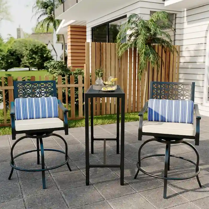 2PCS Patio Bar Stools with Armrest & Back