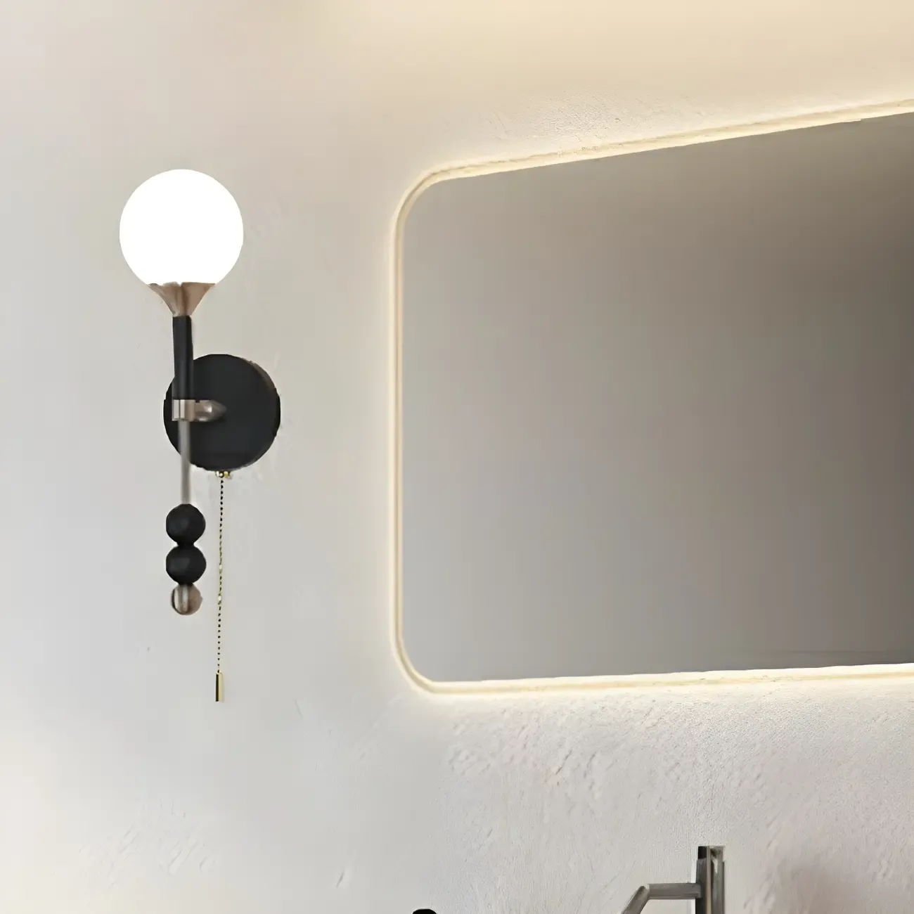 Modern Black Globe Vanity Light with White Glass Shade