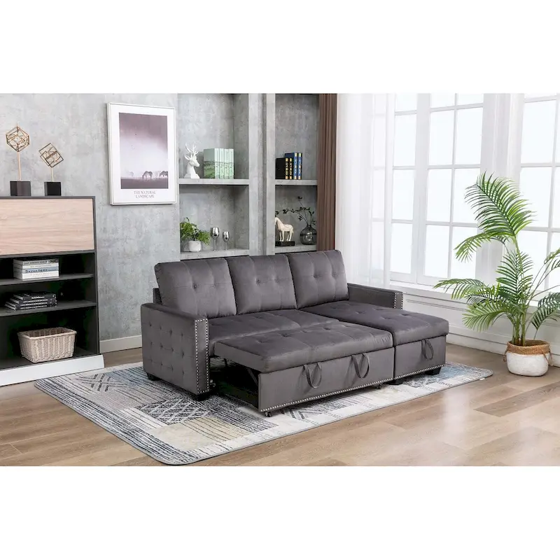 Classic and Cozy L-shape Pull-out Sleeper Sectional Sofa