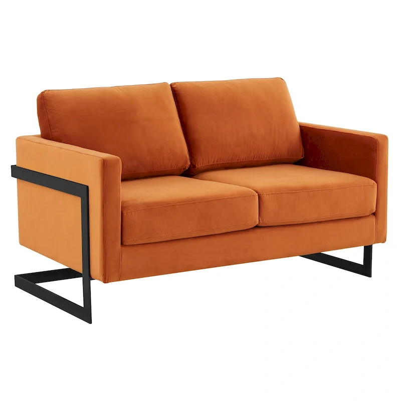 Upholstered Loveseat Sofa in Velvet Fabric with Removable Cushions and Stainless Steel Frame