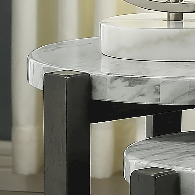 Brushed Brown Grey Transitional Round Nesting Side Tables, Set of 2
