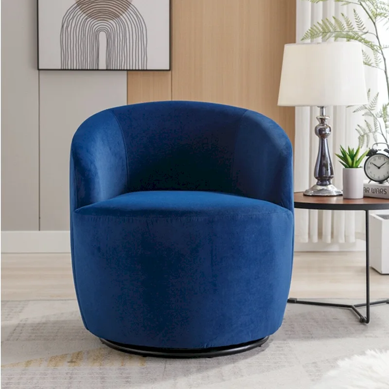 Velvet Swivel Accent Armchair Barrel Chair With Powder Coating Ring