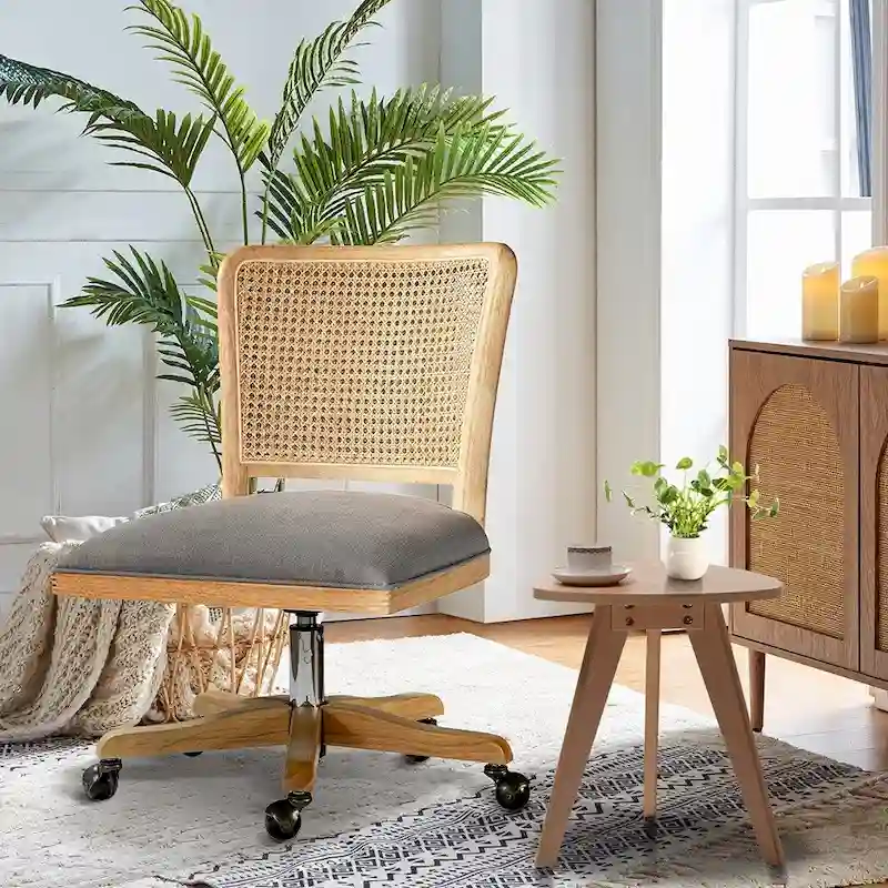 Calcutta Modern Rattan Back Task Chair with Solid Wood Legs by HULALA HOME