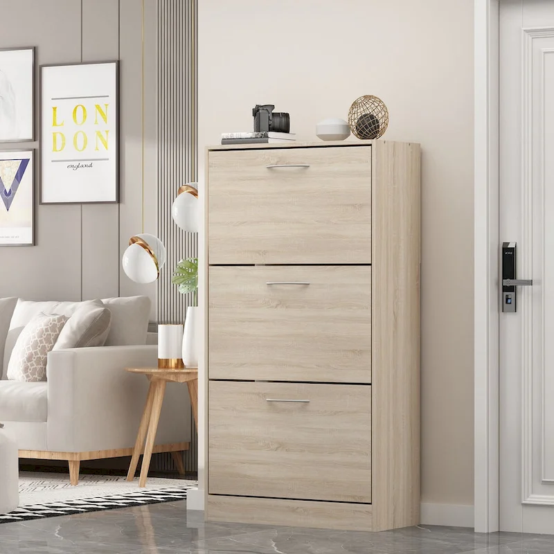 Modern Shoe Storage Cabinet for Entryway, 2 Tier Floor Shoes Cabinet