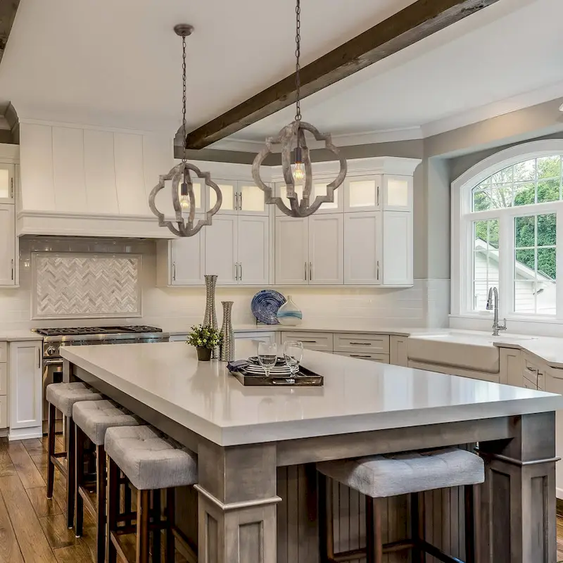 Farmhouse 1-Light Wood Lantern Chandelier Kitchen Island Pendant Lights - D 16 x H 17.5