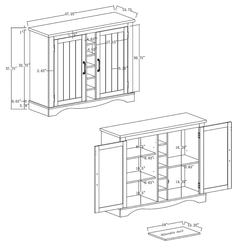 47 Marbling Countertop Buffet Bar Cabinet w/ Glass Holders