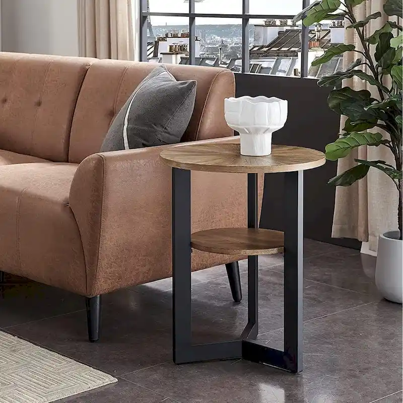 End Table Solid Wood 2-Tier Circle Side Table Nightstand - 19'3 x 24