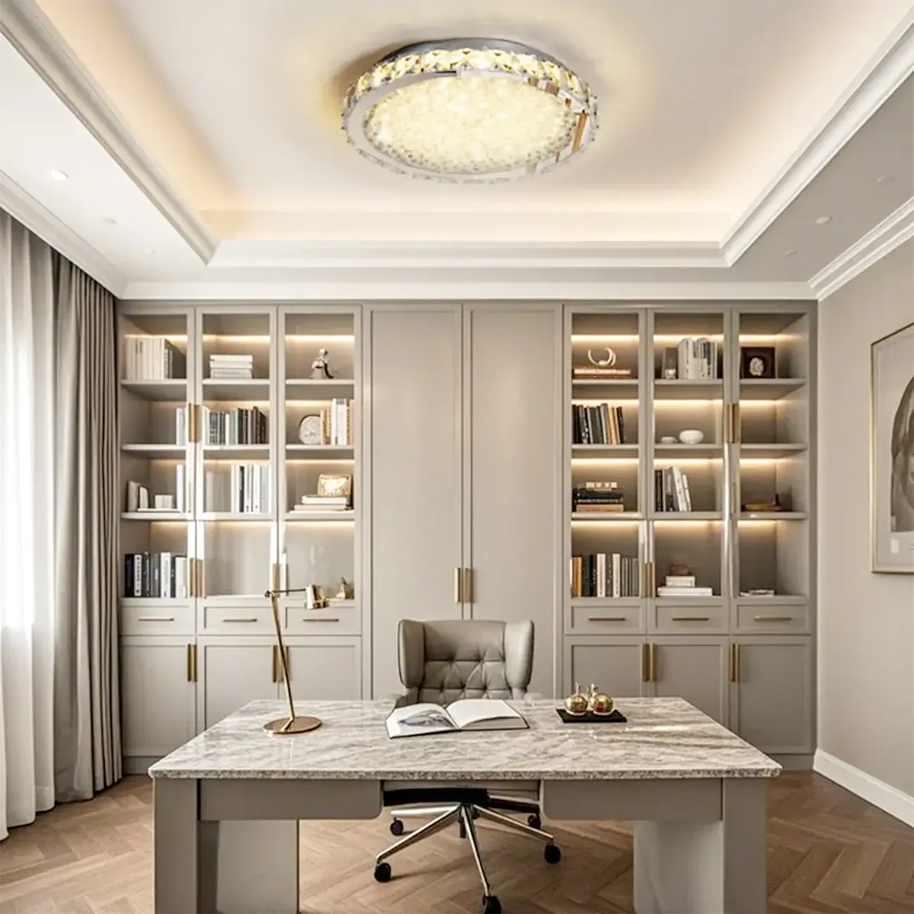 Small LED Flush Mount Ceiling Light with Crystal Shade