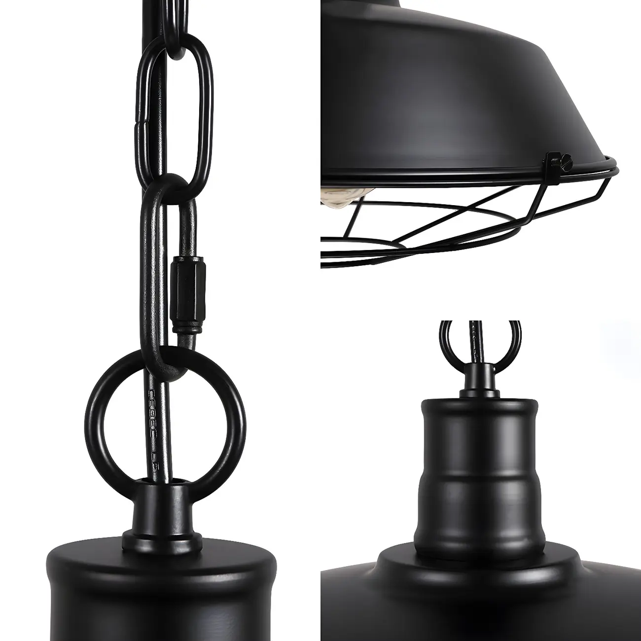 Industrial Black Metal Cap Caged Pendant Light