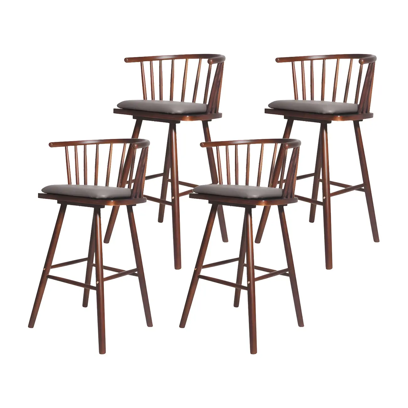 Traditional Wooden Low Back Bar Stool with Cushioned Seat