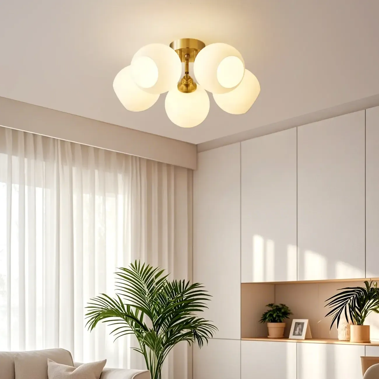 Modern Globe Semi Flush Mount Ceiling Light for Bedroom