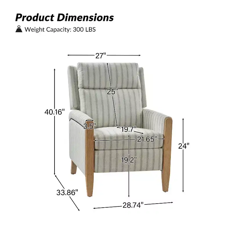 Upholstered Push Back Recliner, Set of 2 — Beige / Blue / Grey / Stripe