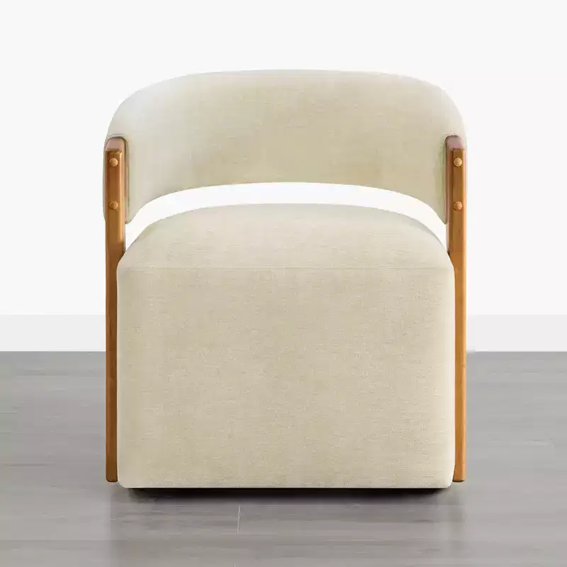 Spruce&Spring Upholstered Dining Chair with Wood Armrests & Hidden Wheels