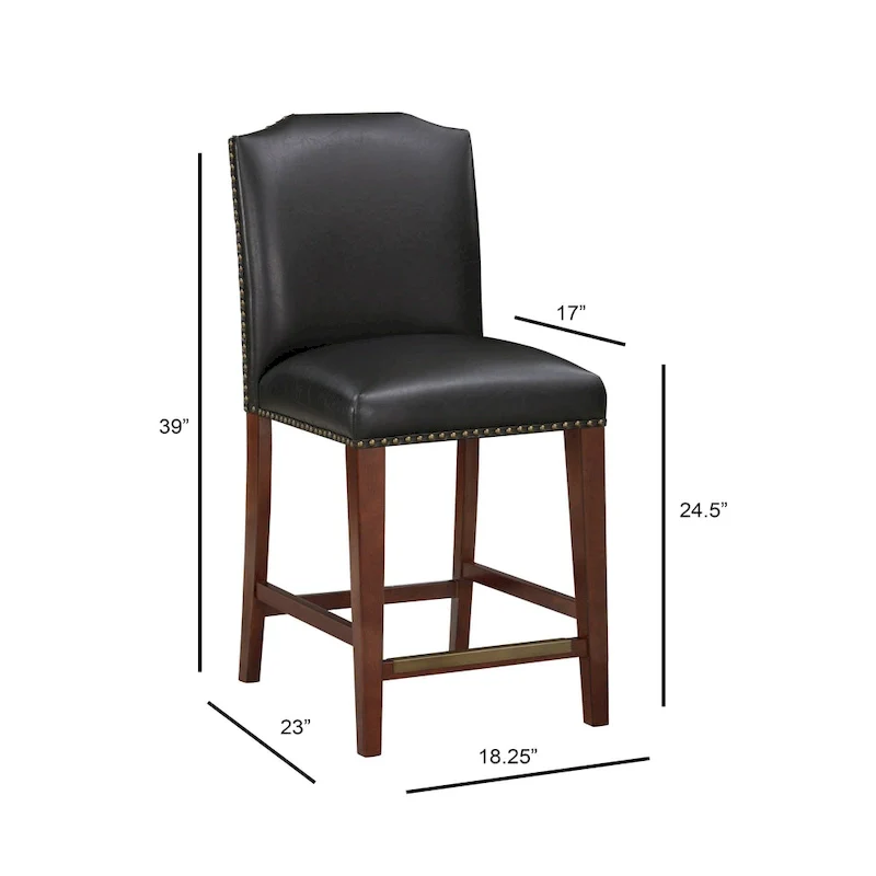 Stationary Faux Leather Counter Stool with Nail Head Trim, Modern Bar Stool