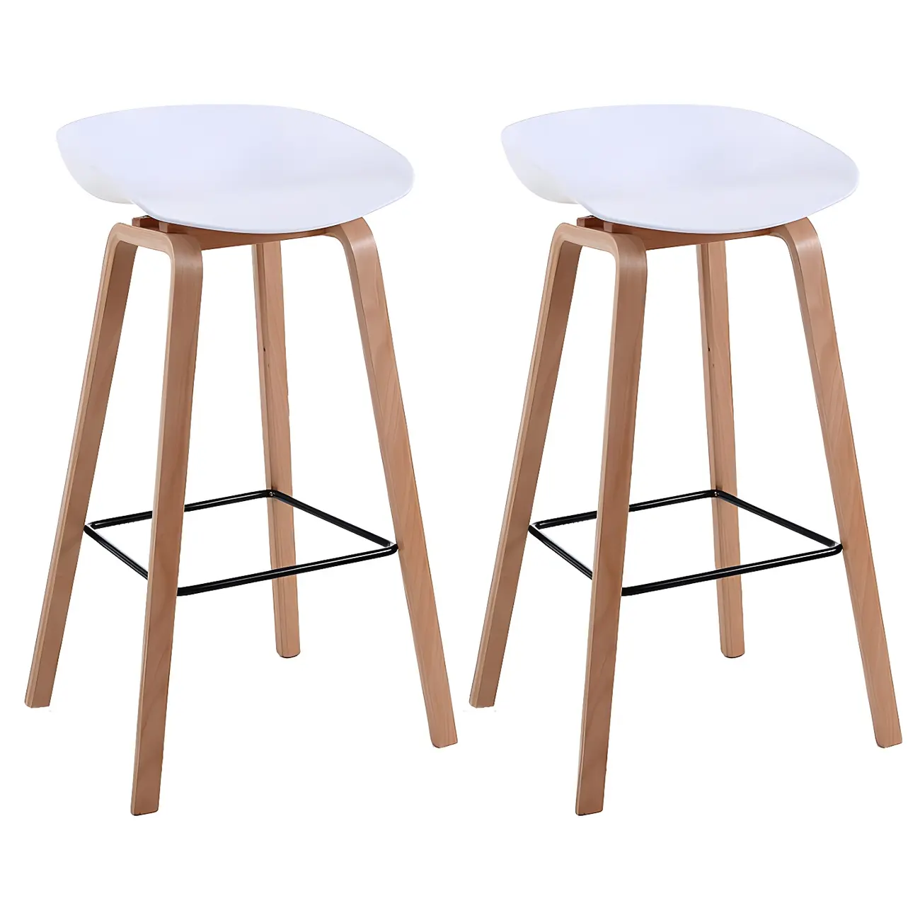 Mid-Century Modern Plastic Bar Stool with Wood Legs