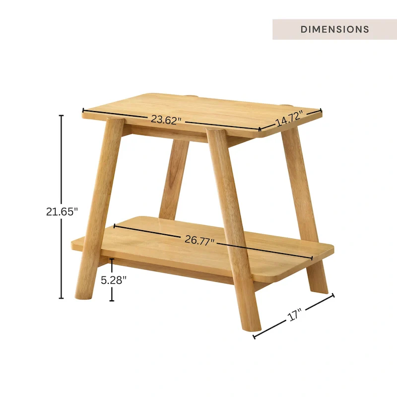 Mid-Century End Table - Wood, Sculptural Design, Storage Shelf, 26.77W x 21.65H