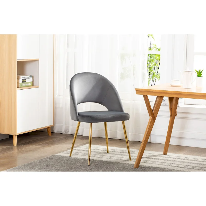 Grey Velvet Dining Chairs - 2-Piece Set Gold Legs