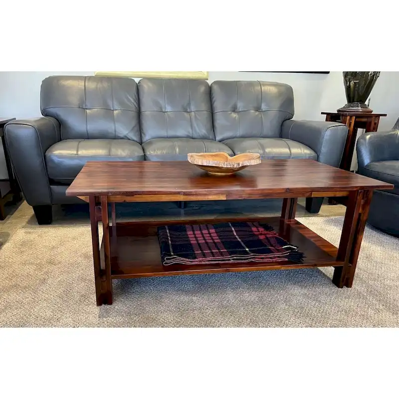Acacia Wood Architectural Coffee Table with Shelf