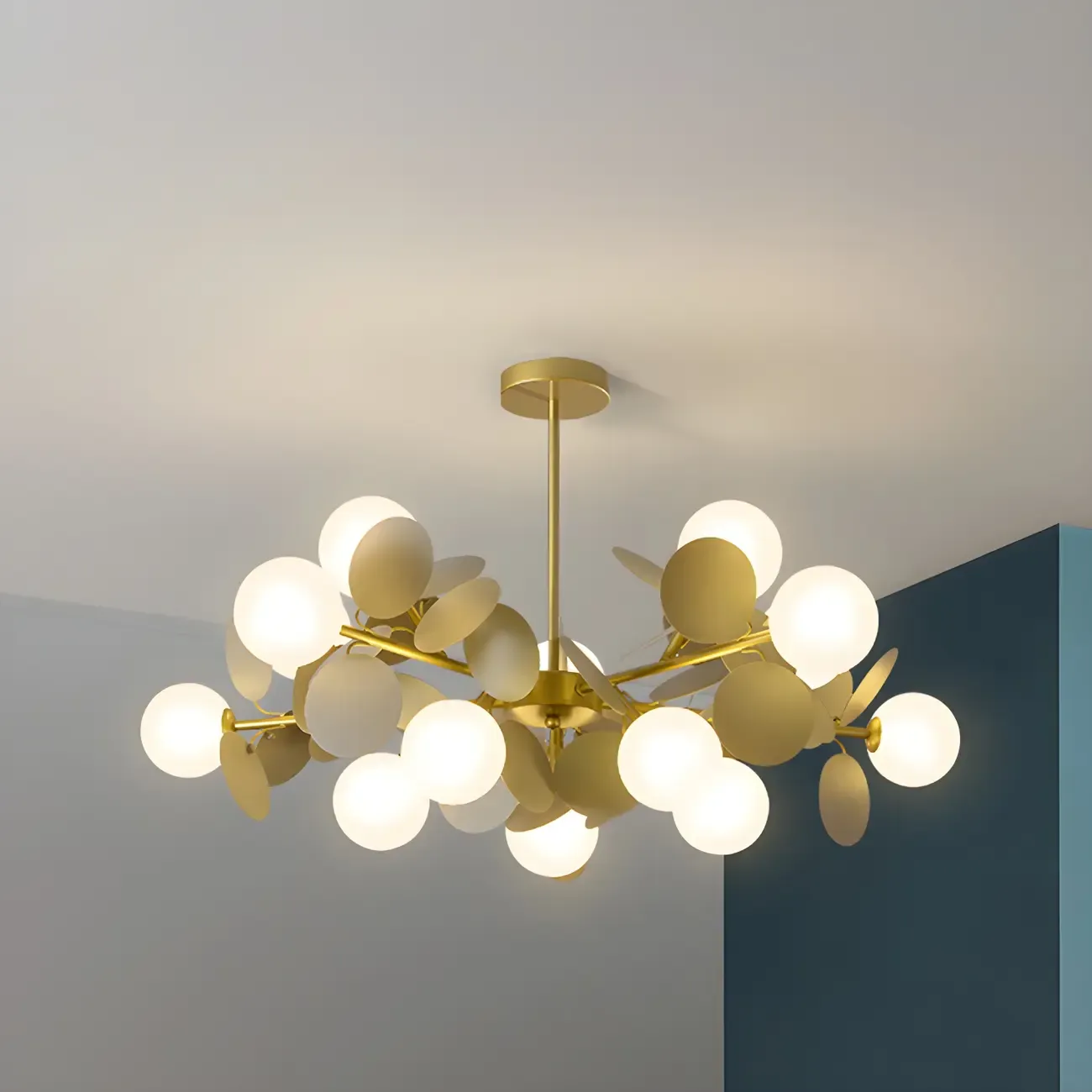 Pastel Sphere Glass and Metal Starburst Chandelier