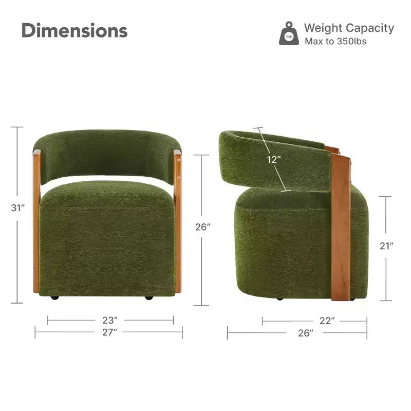 Spruce&Spring Upholstered Dining Chair with Wood Armrests & Hidden Wheels