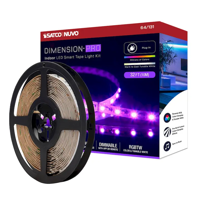 Dimension Pro Tape light strip 32 ft. Hi-Output RGB plus Tunable White Plug connection Starfish IOT Capable IR Remote Included