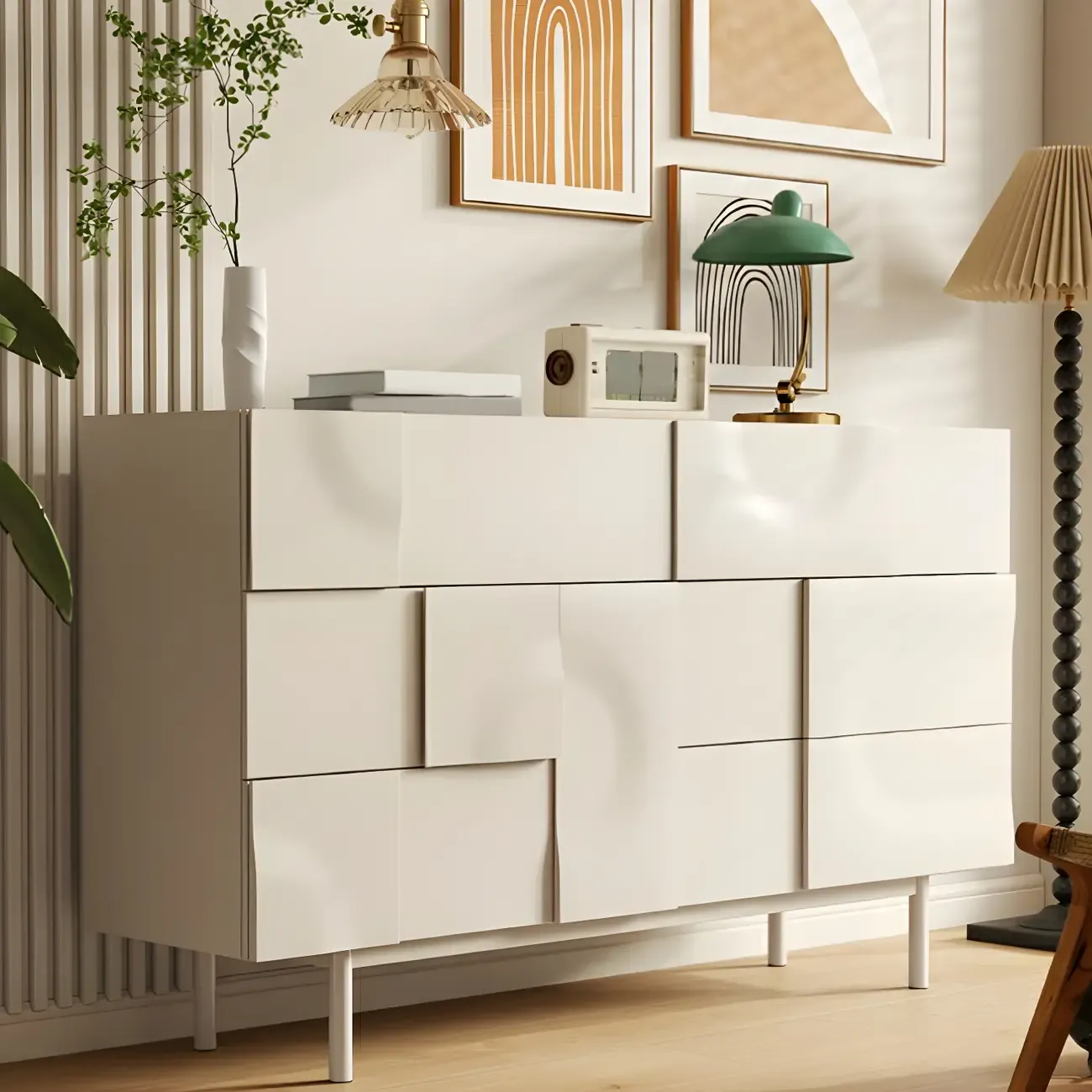 Modern White Wooden Sideboard with Multi-Drawers