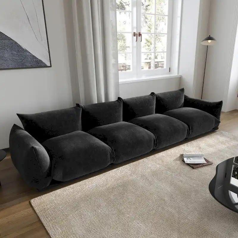 Mid-Century Modern Large 4 Seater Couch, Chenille Sectional Sofa 4 Seats Modular Couches with Thick Cushion