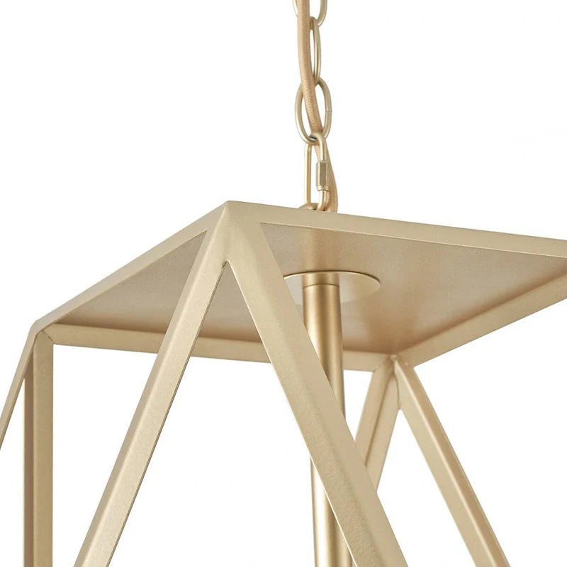 Industrial Painted Gold 4-Light Geometric Metal Frame Pendant Light