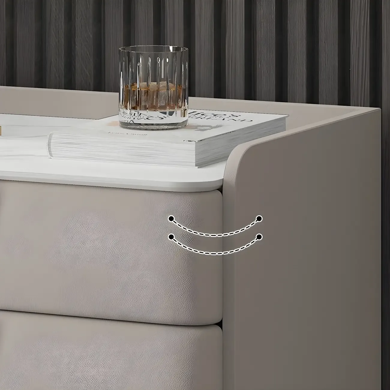 Glam Leather Sintered Stone Top Nightstand with Drawers