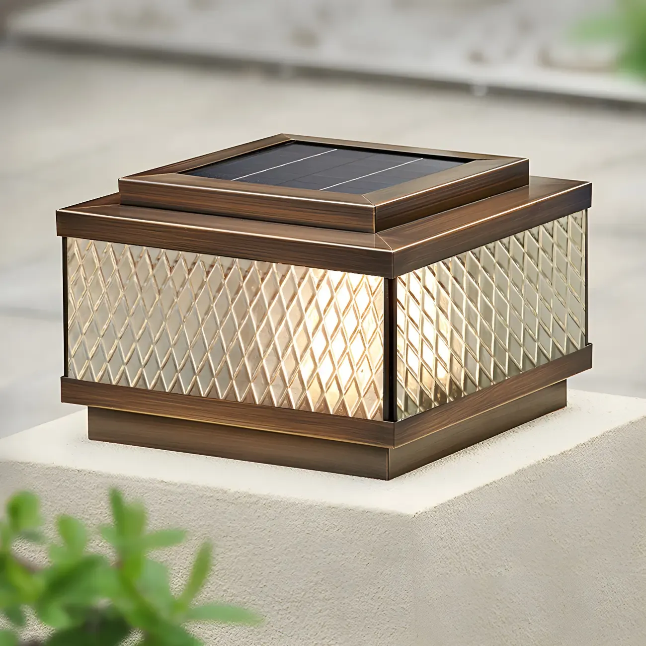 Modern Solar Grid Translucent Bronze Outdoor Post Lights