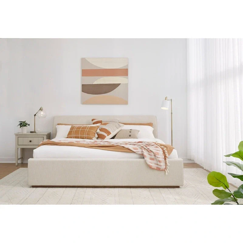 Upholstered Platform Bed in Natural Linen