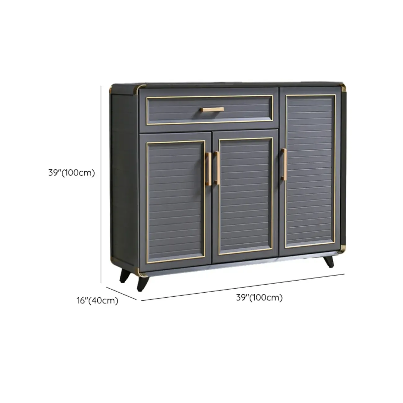 Luxury Grey Metal Entryway Shoe Cabinet with Gold Trim