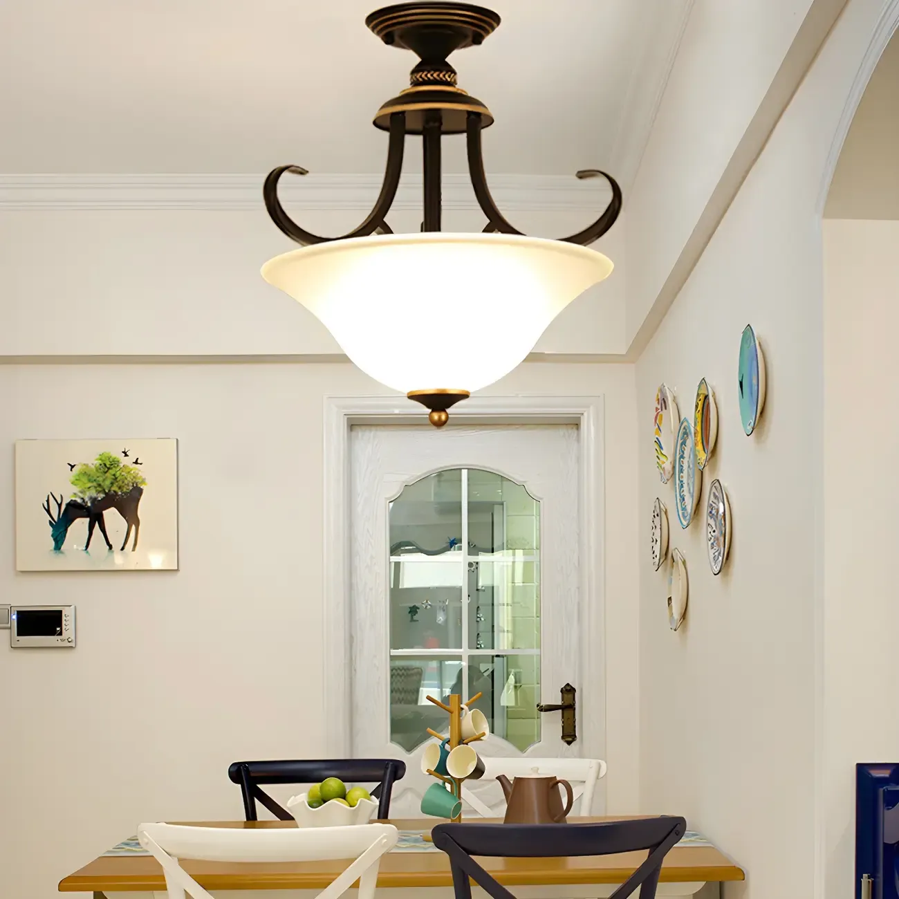 Modern Brass Semi Flush Ceiling Light with 3-Light for Bedroom