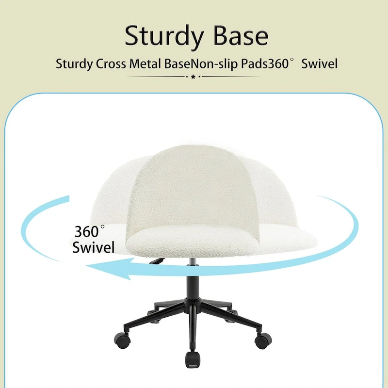 Boucle Office Chair Desk Chair, Mid-Back Adjustable Swivel Computer Chair with Black Legs, Upholstered Desk Chair with Wheels