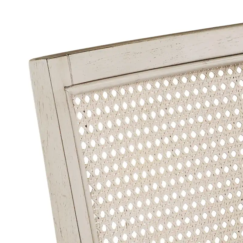 Beige Linen Rattan Back Dining Chairs (Set of 2)