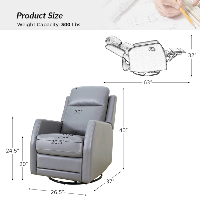 Esteban Modern Faux Leather Manual Rocking Swivel Recliner with Wingback Set of 2