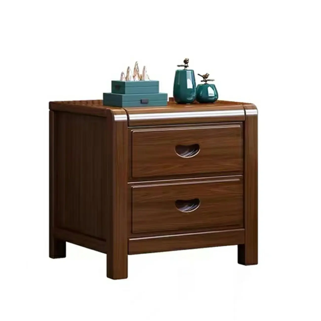 Traditional Nut-Brown 2-Drawer Wood Small Nightstand