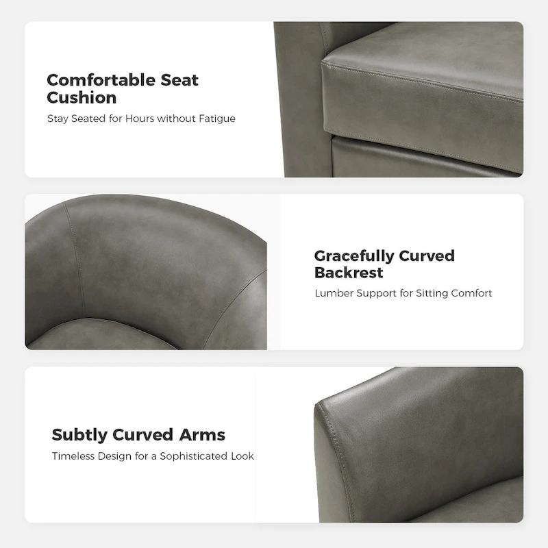 Haley Modern Swivel Barrel Faux Leather Chair with Solid Wood Base by HULALA HOME