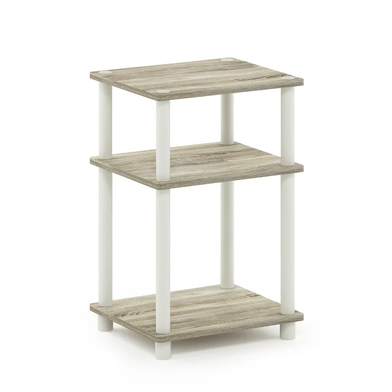 Furinno Just 3-Tier Turn-N-Tube End Table, Sonoma Oak/White
